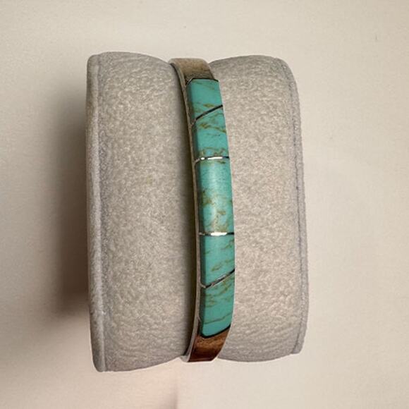 Vintage Mexican 925 Sterling Silver Turquoise Bangle Bracelet - Picture 1 of 6